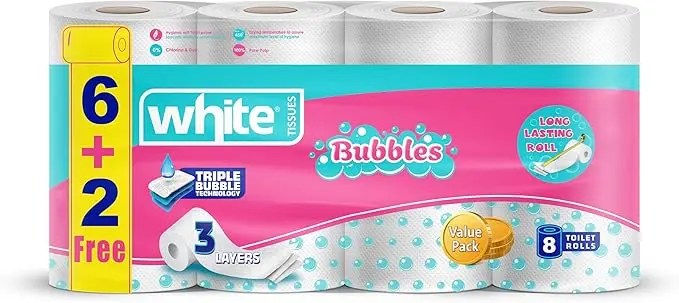White Bubbles Toilet Tissue - 8 Rolls