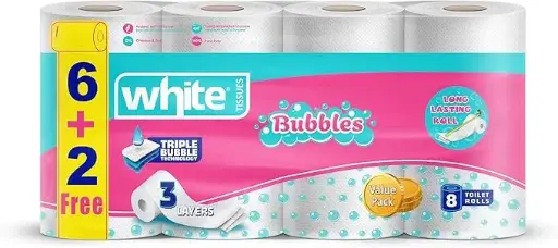 White Bubbles Toilet Tissue - 8 Rolls